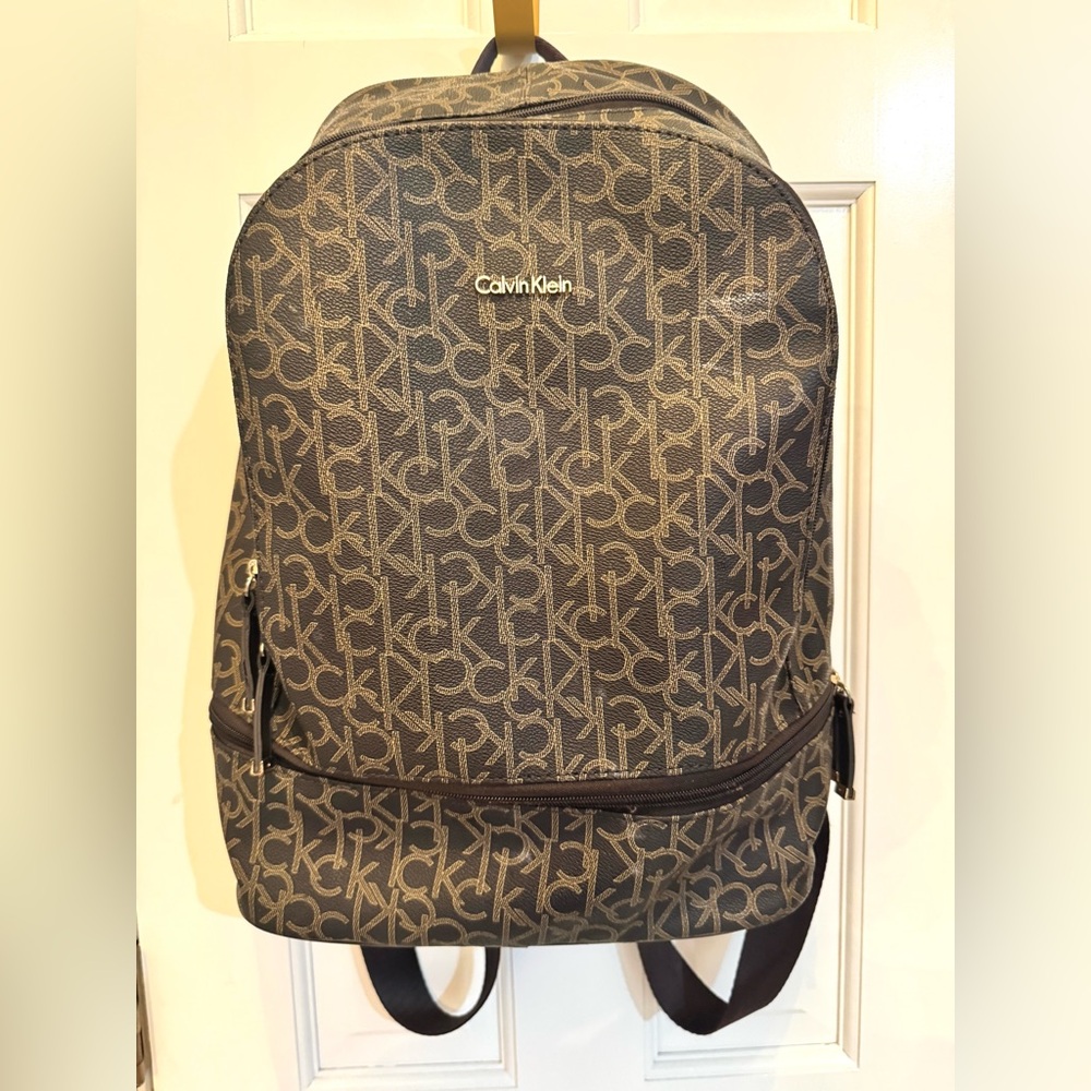 Calvin Klein Monogrammed Brown Backpack